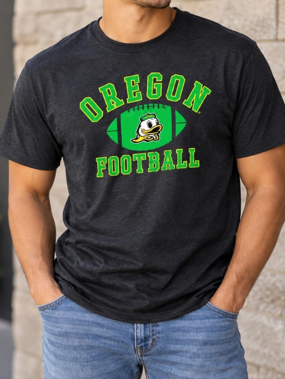 Oregon Ducks Football Charcoal Graphic T-Shirt Green Yellow New -B